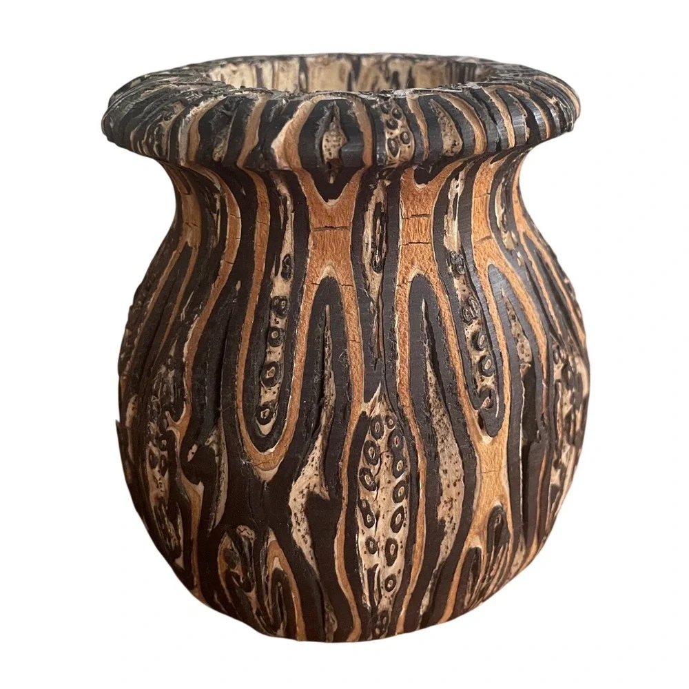Vintage Handcrafted‎ New Zealand Ponga Craft Tree Fern Vase 4.5